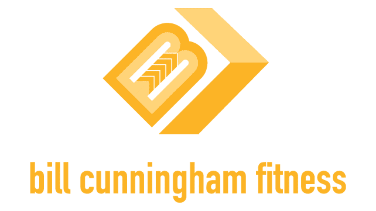 Bill Cunningham Fitness logo featuring a stylized 'B' and arrow design in yellow, representing personal training for older adults.