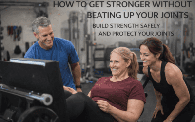 Woman exercising on leg press machine with two trainers providing guidance, promoting safe strength training and joint protection.